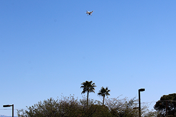 Drone camera in front of new Banner - UMC/U.S. News signage 