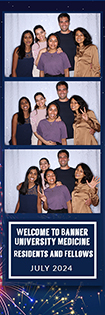 [Narrow strip of photos of University of Arizona pulmonary medicine fellows celebrating at their welcome reception, July 1, in Tucson]