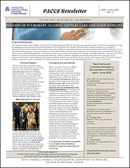 Cover of Q2 issue of PACCS Newsletter, a publication of the Division of Pulmonary, Allergy, Critical Care & Sleep Medicine at the University of Arizona College of Medicine - Tucson