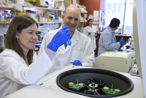 In the Kuhns Lab: Heather Parrish, Dr. Michael Kuhns, Katrina Lichauco and Mark Lee 