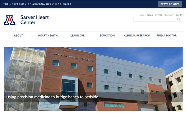 Redesigned homepage for UA Sarver Heart Center