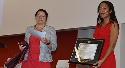 Nancy Sweitzer, MD, PhD, presented the Mary Anne Fay Heart Health Advocate of the Year Award to Khadijah Breathett, MD.
