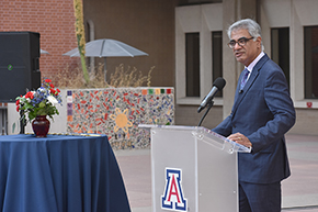 Sai Parthasarathy, MD, sleep center director and chief of the Division of Pulmonary, Allergy, Critical Care & Sleep Medicine at the UArizona College of Medicine – Tucson, makes comments at the podium.