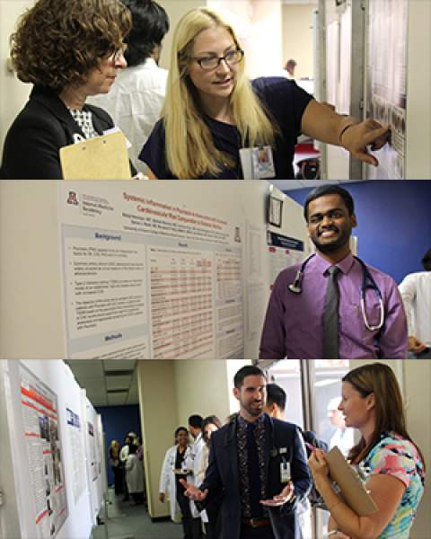A collage of three pictures from GME Scholarly Day at the UA College of Medicine – Tucson South Campus