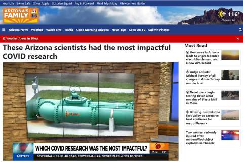 Arizona Family Channel 3 in Phoenix aired a story May 24 about a report on the top 50 COVID-19 research papers by state university scientists. UArizona had 21 and the Department of Medicine six of those.