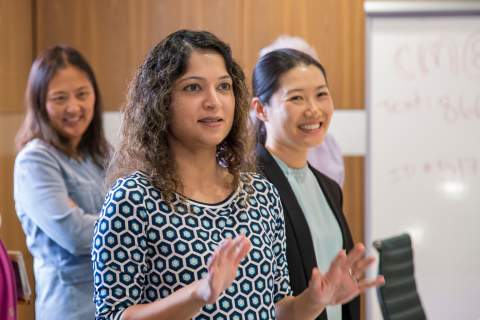 Salma Patel, MD, MPH (center), and Lora Wang, MD (right) are two members of the inaugural SSWIMS cohort.