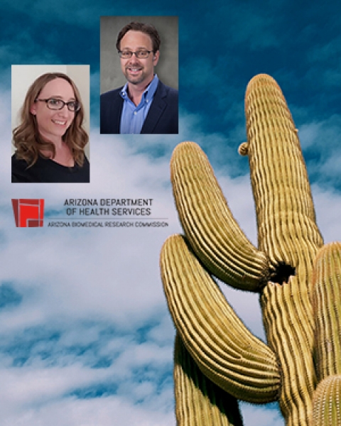 Collage of ABRC logo, cactus and Drs. Rebecca Vanderpool and Ken Knox