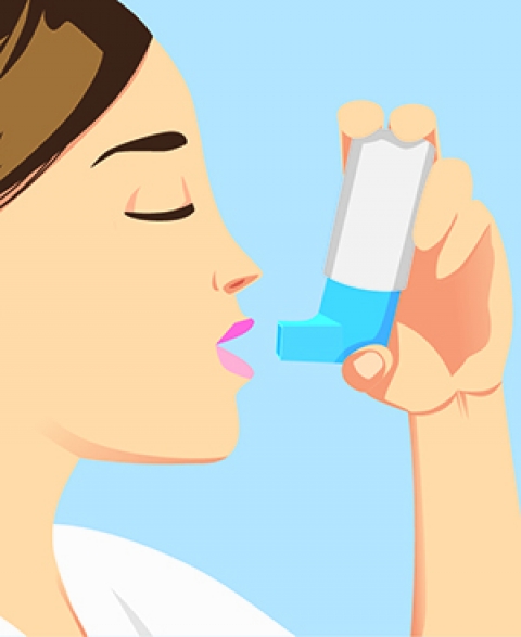illustration of woman using inhaler