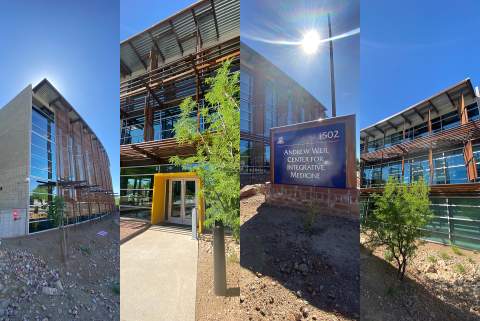 [Photo collage of Andrew Weil Center for Integrative Medicine’s new building complex (Credit: Angela Martinez, University of Arizona College of Medicine – Tucson)]