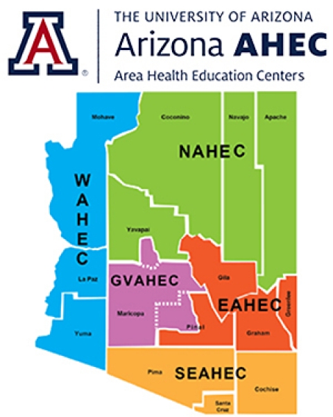 Teaser image of Arizona Health Education Centers logo and service area map