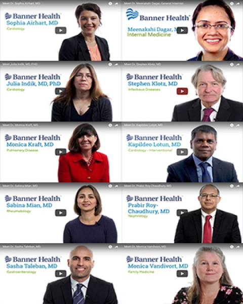 Collage of video profiles for DOM doctors on BannerHealth.com