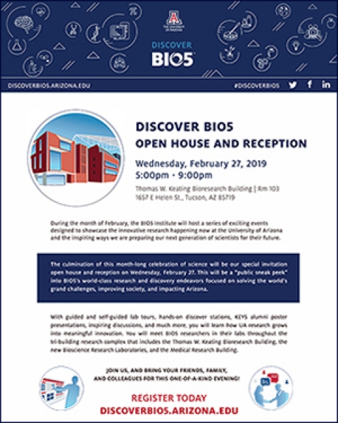 Teaser image of flyer for DISCOVER BIO5 Open House & Reception, Feb. 27