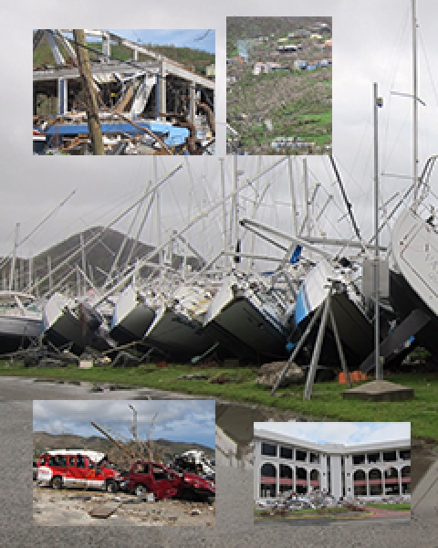 Photo collage of damage in British Virgin Islands after Hurricane Irma