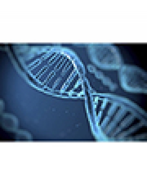 [Blue image illustrating double helix of genetic coding]