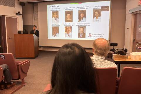 Image of Dr. James Liao introducing his slate of vice chairs to help lead the UArizona Department of Medicine. 