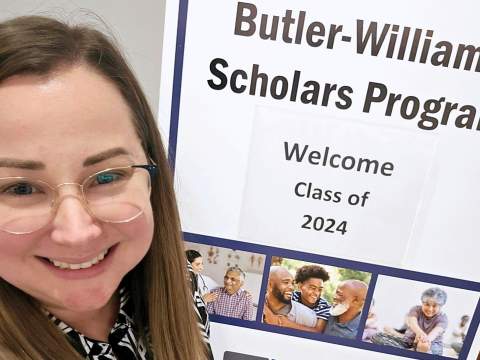 [April Ehrlich, MD, a new geriatrics faculty member in the Department of Medicine at the University of Arizona College of Medicine – Tucson, at the opening session of the Butler-Williams Scholars Program, a summer research institute hosted at the National Institute on Aging headquarters in Bethesda, Md.]