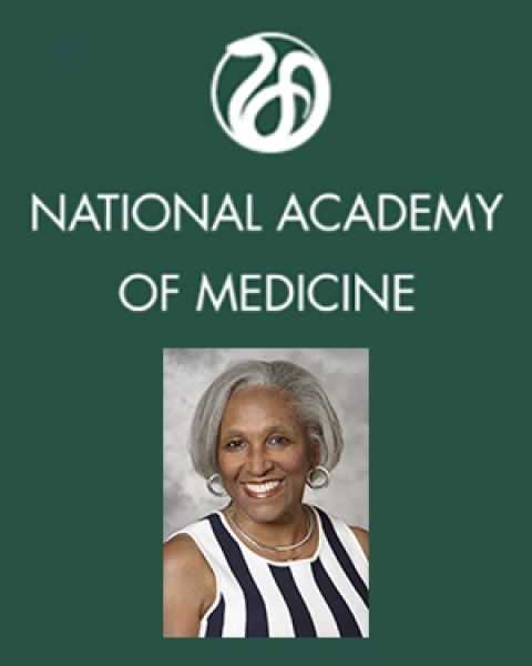Dr. Juanita Merchant with the National Academy of Medicine logo