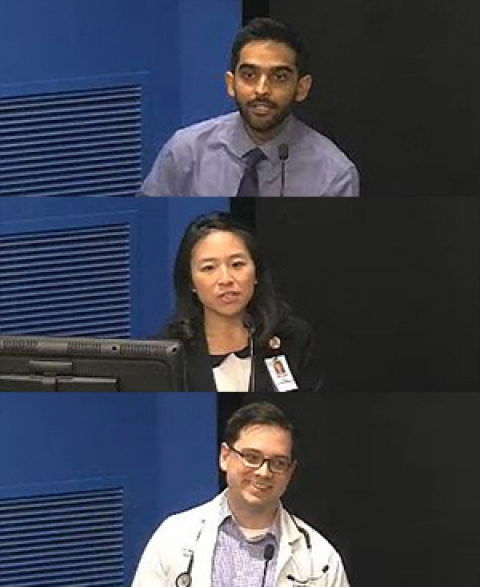 Drs. Jawad Bilal, See Wei Low and Matthew Adams at May 17 DOM Clinical Vignettes Competition