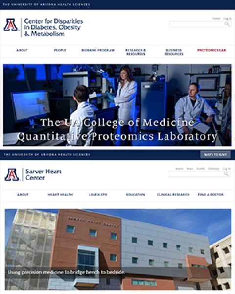 New and redesigned webpages for UA Proteomics Lab and Sarver Heart Center