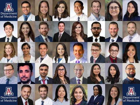 [Collage of most new physicians joining the 18 fellowships at the University of Arizona Department of Medicine, ranging from Cardiology to Hematology & Oncology Rheumatology.]