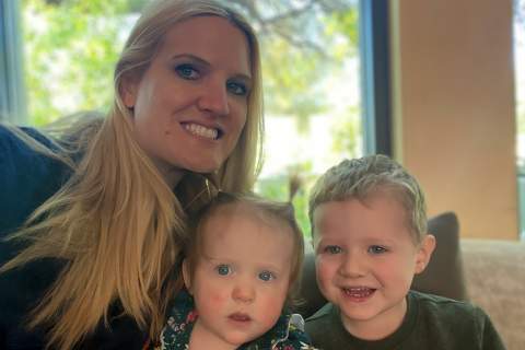 Image of Jennifer Plitt, MD, and her two children.