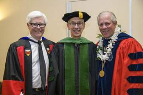 Marvin Slepian, MD (center), with UArizona President Robert C. Robbins, MD (right)
