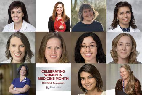 [Faces of 11 women from the Department of Medicine who were among winners of the 2023 Women In Medicine & Science Torchbearer Awards]