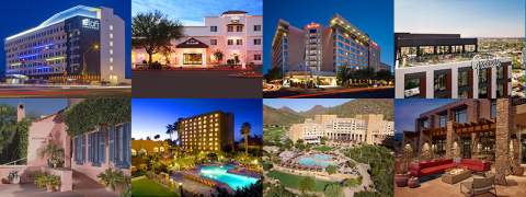 A collage of hotels in Tucson area, particularly near the University of Arizona