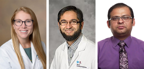 From left, photos of Drs. Erica Yothment, Muhammad Kahn and Abhijeet Kumar