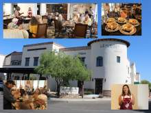 [Collage of photos from Docs in the Kitchen cooking demonstration for healthy diet, May 4, 2024, around an image of the Hacienda at the River senior living community in Tucson]