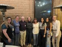 [UArizona Internal Medicine Student Association members with IMSA faculty advisor Amy Sussman, MD (center), at a Post-Match Day celebration at Zinburger in Tucson: Bailey Antonowicz (MS4), Katie Pulling (MS4), Sanjay Menghani (MS4), Lauren Murphy (MS4), Dr. Sussman, Lupita Molina(MS4), Julia Couto (MS4), and Molly Courtright (MS2).]
