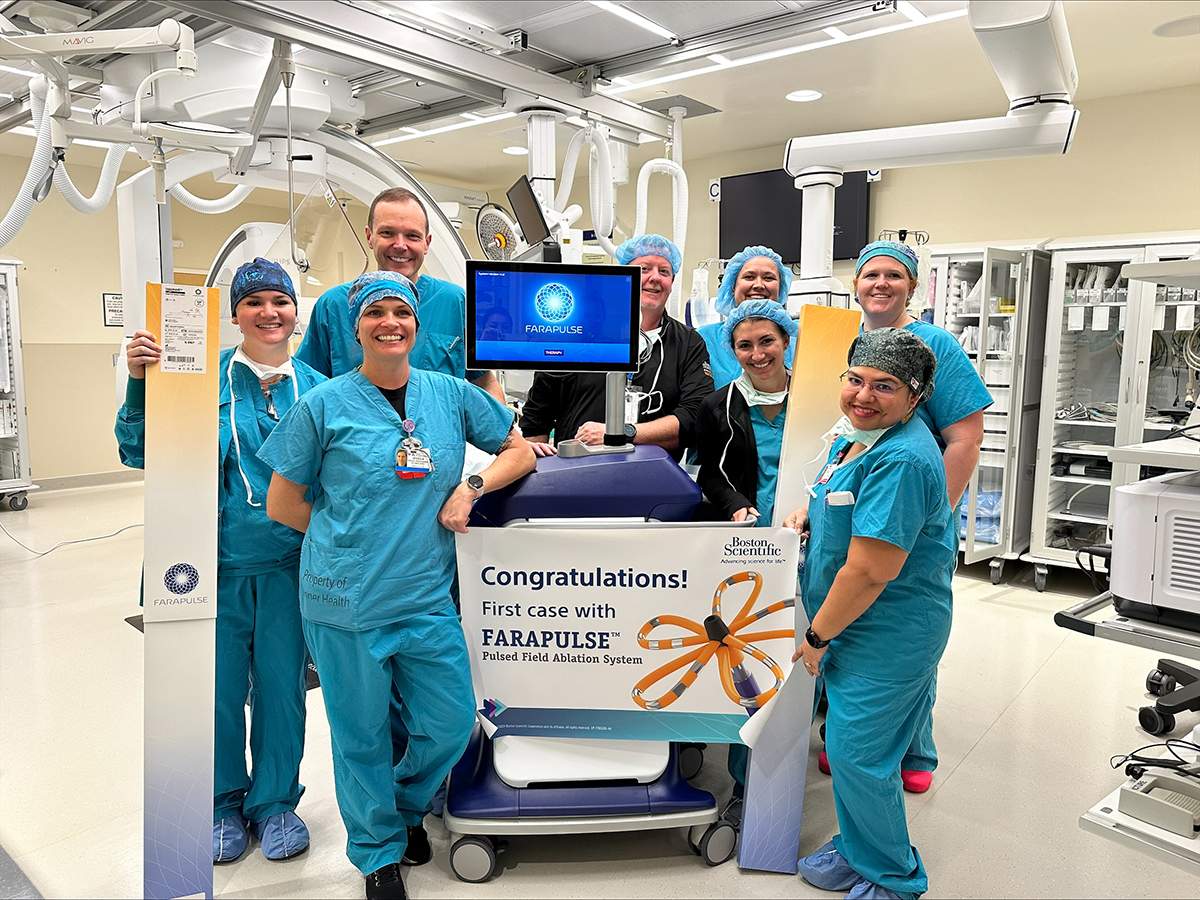 [Mathew Hutchinson, MD, and his cardiac electrophysiology team at Banner - University Medical Center Tucson after completing the first cardiac ablation procedure on March 4 in Tucson using the new FARAPULSE Pulsed Field Ablation System, a new atrial fibrillation treatment to treat irregular fast heart rate.]