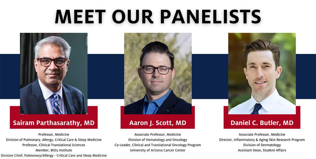 [Meet Our Panelists illustration with photos of Dr. Sairam Parthasarathy, Aaron Scott and Daniel Butler]