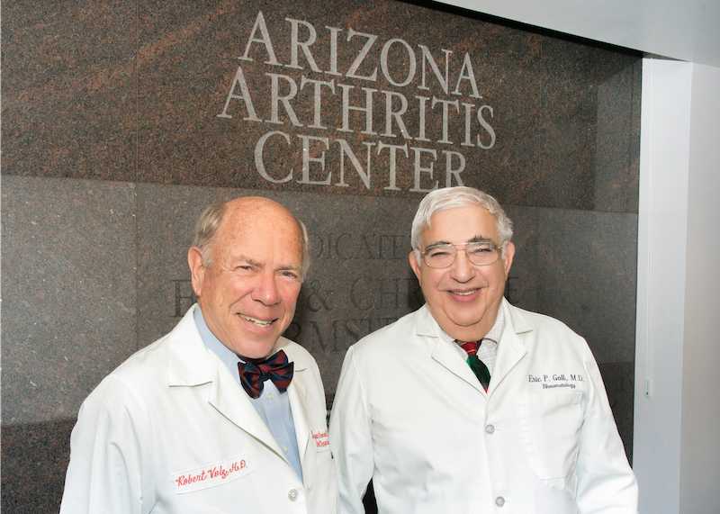 [University of Arizona Arthritis Center Co-Founders Robert G. Volz, MD (left) and the late Eric P. Gall, MD]