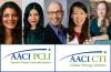 [With Association of American Cancer Institutes PCLI and CTI logos below their portraits, from left, Bhavana Bhatnagar, DO; Rachna Shroff, MD, MS, FASCO; Michael E. Hurwitz, MD, PhD; Barbara Ma, MD, MS; and Erin Winters, BSN, RN, BMTCN.]