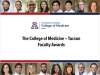 [Illustration with red and blue bars with photos of University of Arizona Department of Medicine physicians, the logo of the College of Medicine – Tucson and "Faculty Awards"]