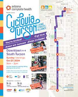 [Promotional image for Cyclovia's Fall 2024 Route, Oct. 27, in central Tucson and South Tucson]