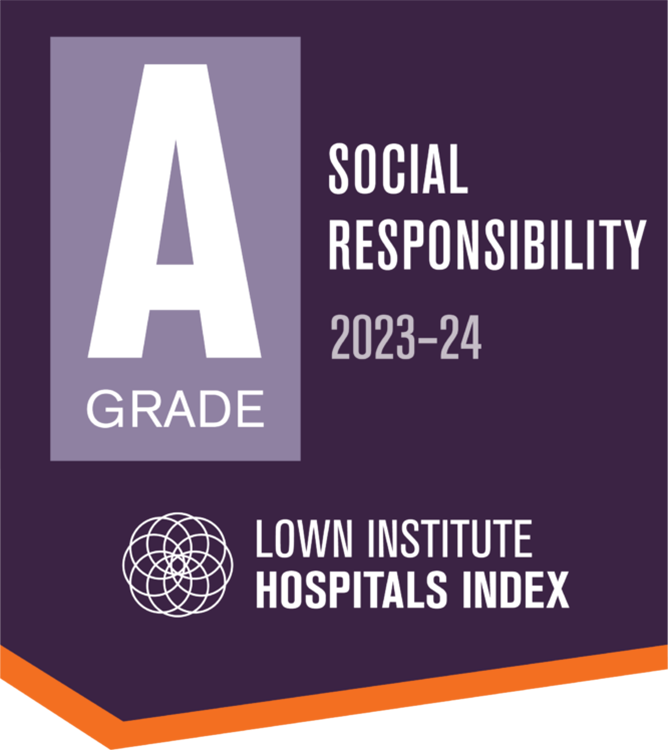 Badge for A Grade on Social Responsibility for 2023-24 Lown Institute Hospitals Index