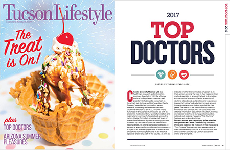 Tucson Lifestyle July 2017 cover and first page of Top Doctors list