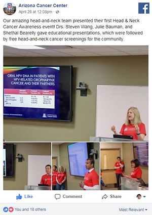 Facebook post on free public head-and-neck screening event at UA Cancer Center