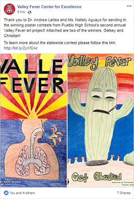 Facebook post on Arizona Department of Health Services youth poster art contest to promote awareness